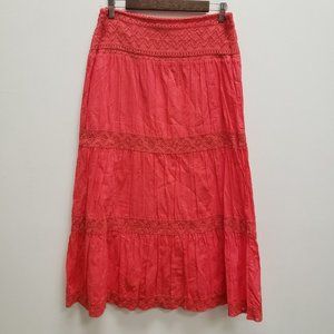 St Johns Bay Womens Tiered Embroidered Maxi Skirt Boho Lightweight